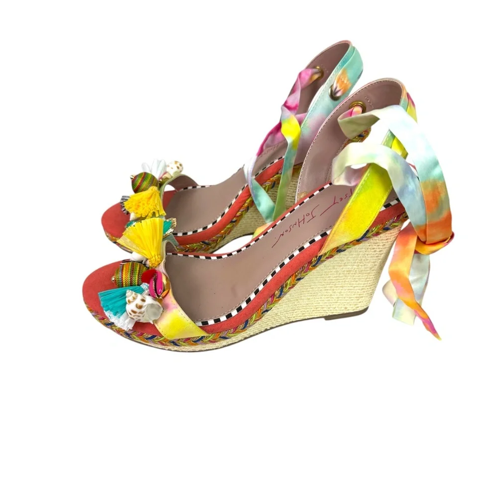 Betsey Johnson Izzi Embellished Wedge Sandals Lace Up Playful Whimsical Size 7 - Picture 6 of 9